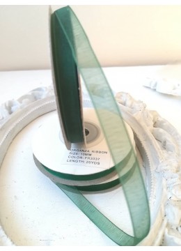 Панделка органза за декорация на ролка ширина 1 см цвят тъмно зелено